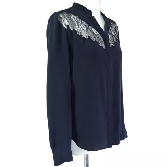 AllSaints Mystic Blue 100% Silk & Lace Kite Shirt Blouse UK Size 8 - Picture 2 of 10